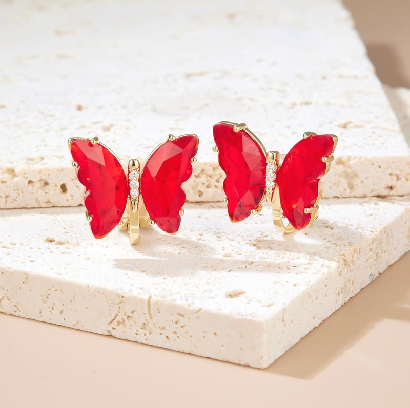 YOQUCOL Butterfly Shape Crystal Clip On Earrings Non Pierced Golden Stud for Women - Image 4